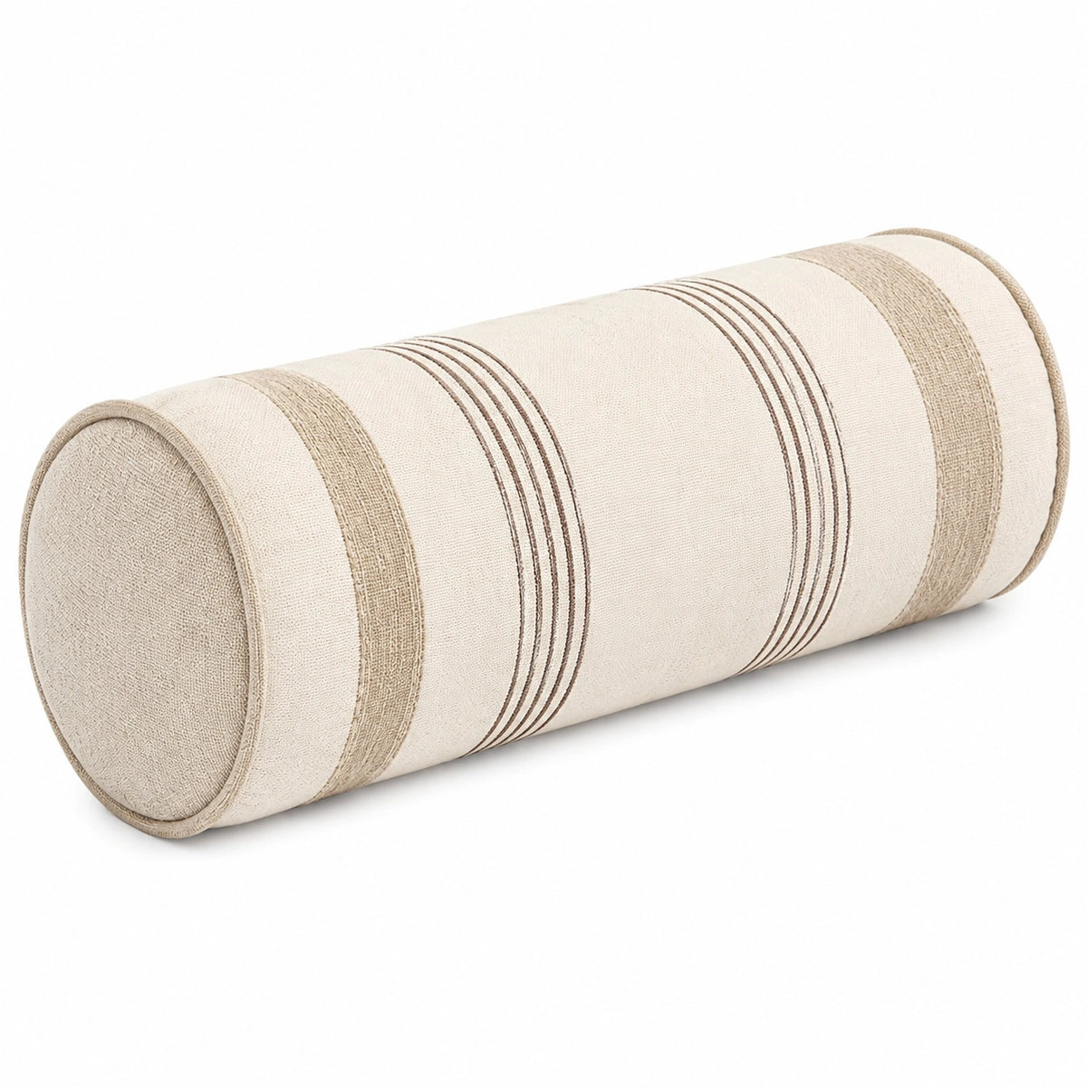 Cojín cilíndrico 20 x 50 cm de tela beige y marrón para apoyo decorativo