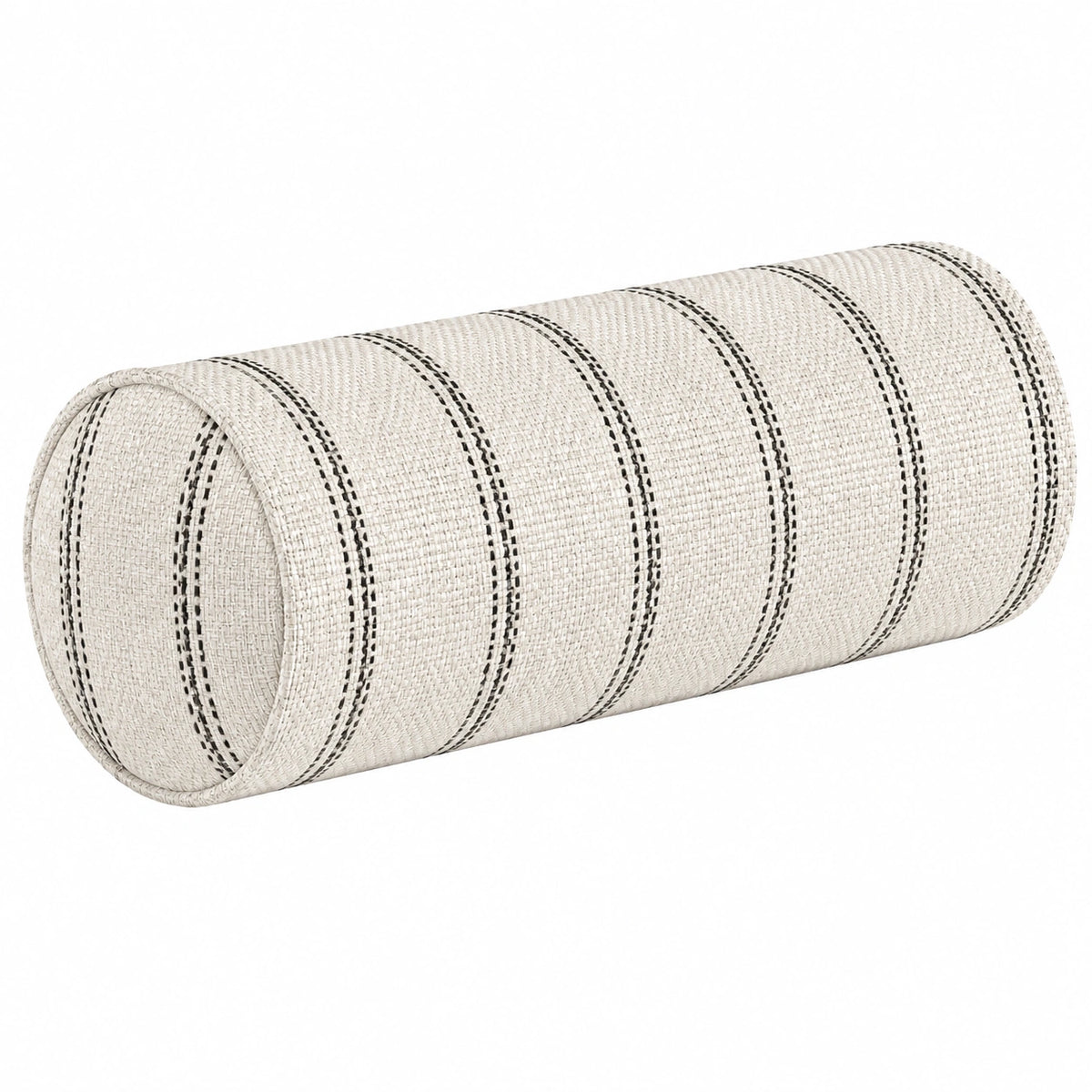 Cojín cilíndrico 20 x 50 cm de tejido beige y negro con rayas decorativas