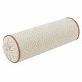 Cojín cilíndrico 50 x 20 cm de tejido beige con ribete marrón para apoyo decorativo