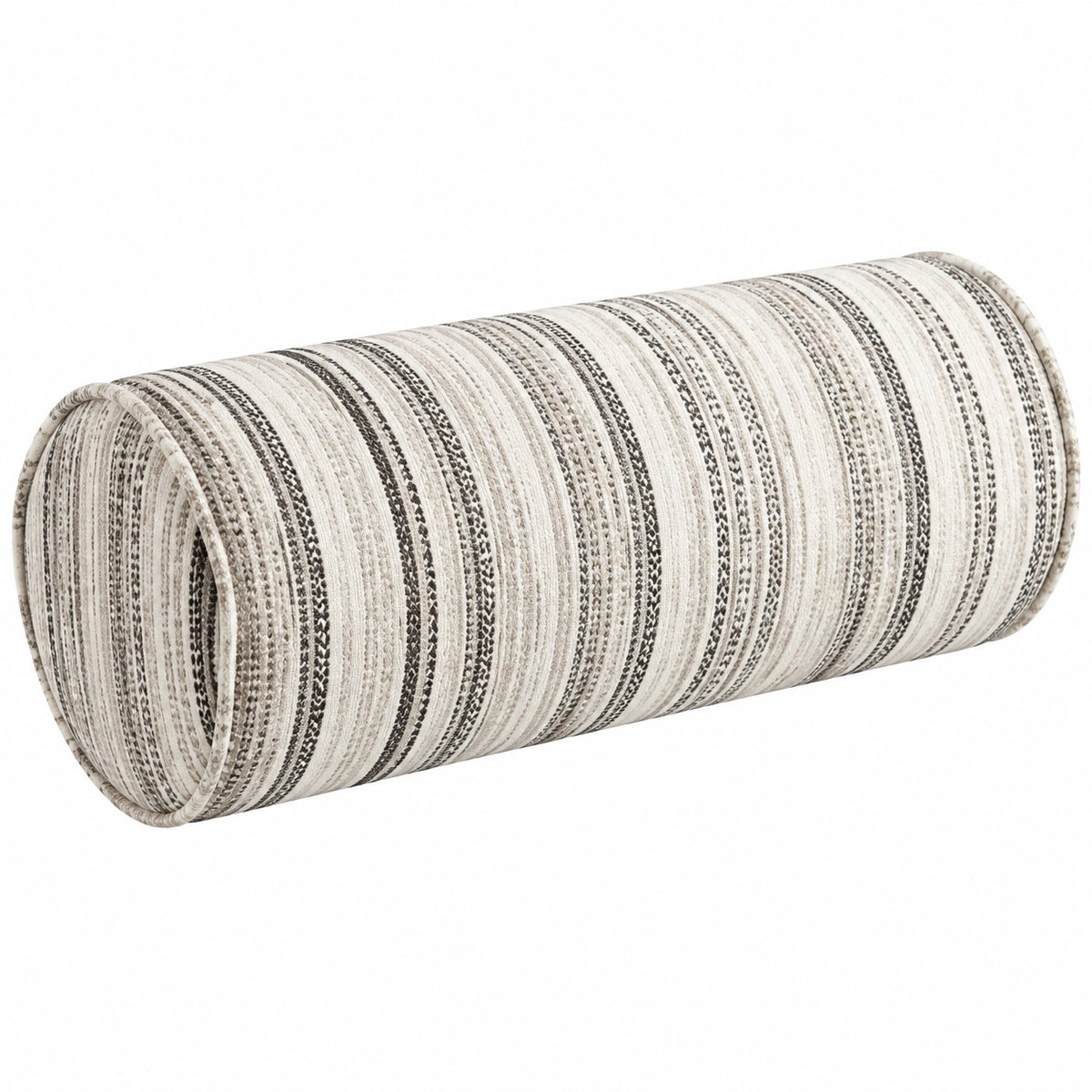 Cojín cilíndrico 20 x 50 cm de tejido beige y gris con rayas decorativo
