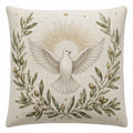 Cojín decorativo cuadrado 45 cm beige con paloma y ramas de olivo estilo botánico