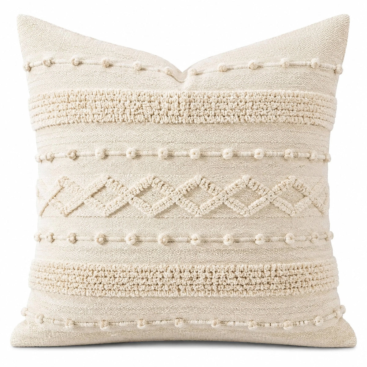 Cojín decorativo 45 x 45 cm de algodón beige con textura bohemia