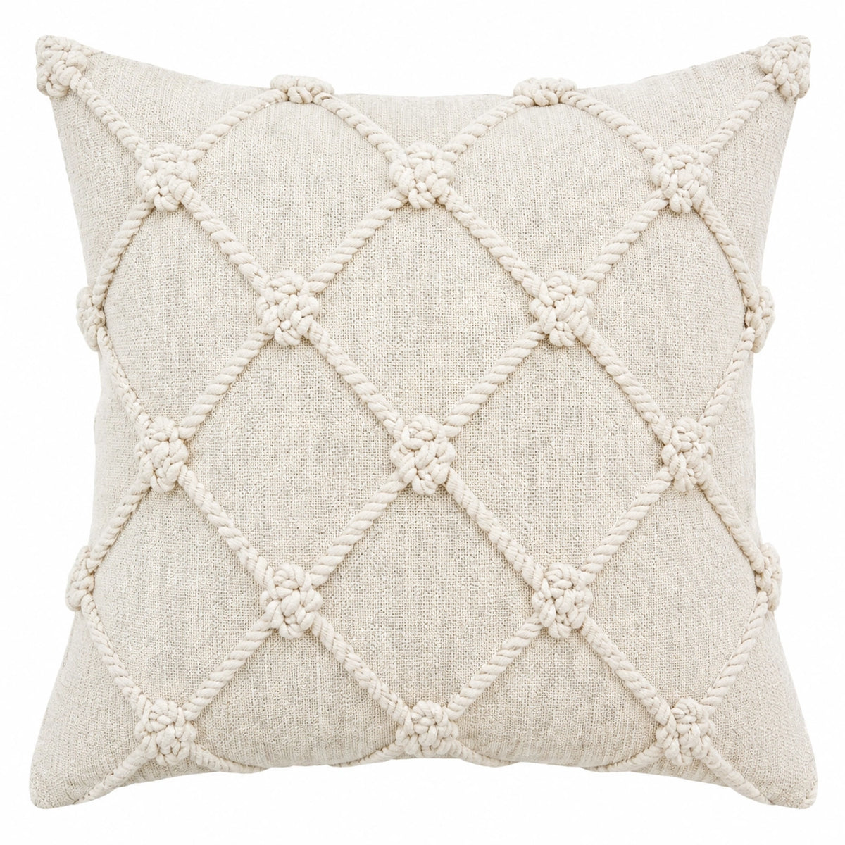 Cojín decorativo cuadrado 45 cm beige de tejido textil con relieve geométrico