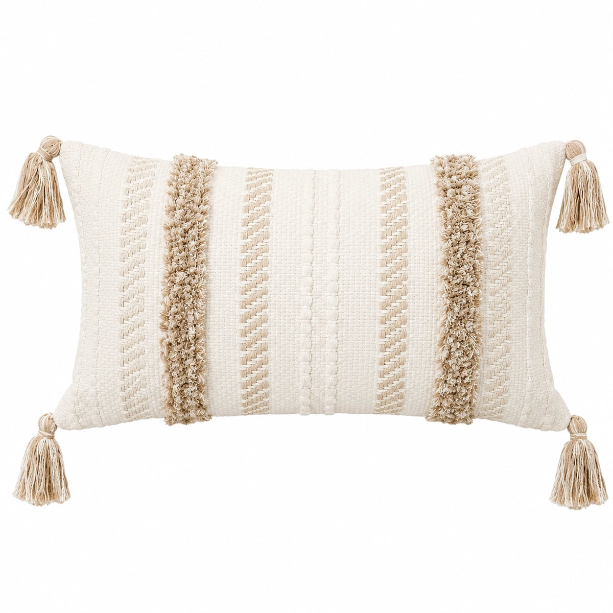 Cojín decorativo 50 x 30 cm de tejido beige para sofá estilo bohemio