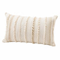 Cojín rectangular 50 x 30 cm de tejido beige con franjas decorativas para sofá estilo bohemio