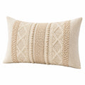 Cojín lumbar 50 x 30 cm beige de tejido texturizado con diseño geométrico estilo bohemio