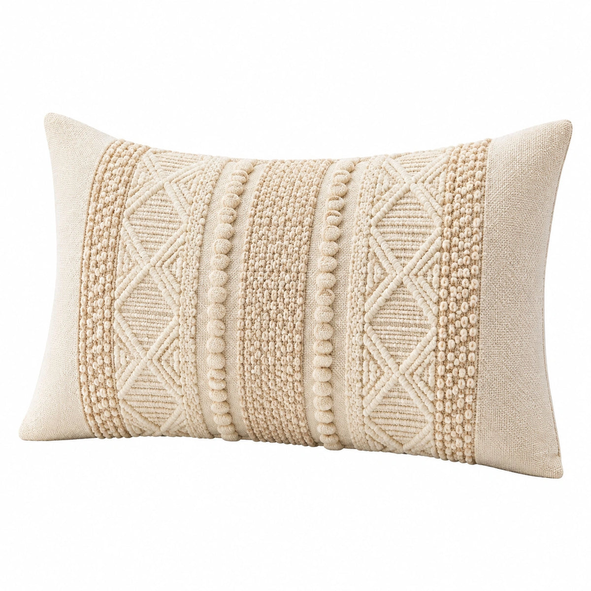 Cojín lumbar 50 x 30 cm beige de tejido texturizado con diseño geométrico estilo bohemio