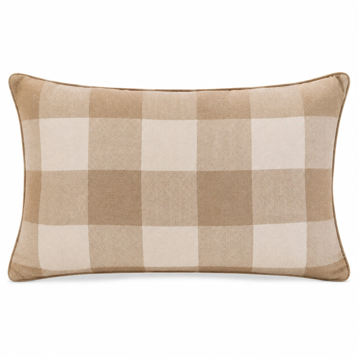 Cojín rectangular 50 x 30 cm de tejido beige y blanco con cuadros decorativo