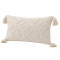 Cojín decorativo rectangular 50 x 30 cm de algodón beige con borlas estilo bohemio
