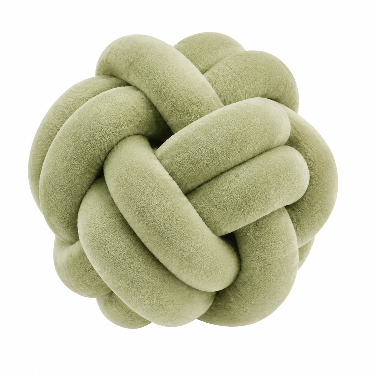 Cojín decorativo de nudo 30 cm en tejido suave verde salvia - diseño entrelazado