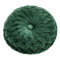 Cojín decorativo redondo de 40 cm en terciopelo verde con diseño trenzado