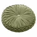 Cojín redondo 40 cm verde oliva de tejido aterciopelado con pliegues decorativos