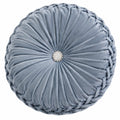 Cojín decorativo redondo 40 cm de tejido aterciopelado azul grisáceo con pliegues para sofá