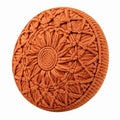 Cojín decorativo redondo 40 cm de tejido naranja con textura trenzada