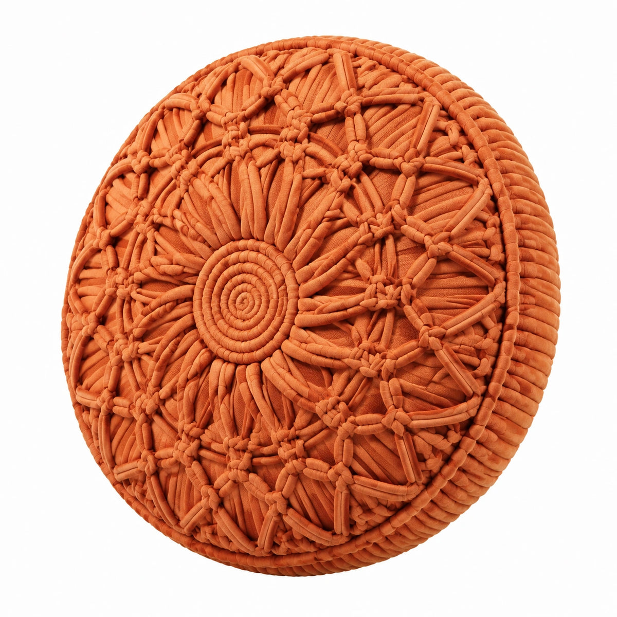 Cojín decorativo redondo 40 cm de tejido naranja con textura trenzada