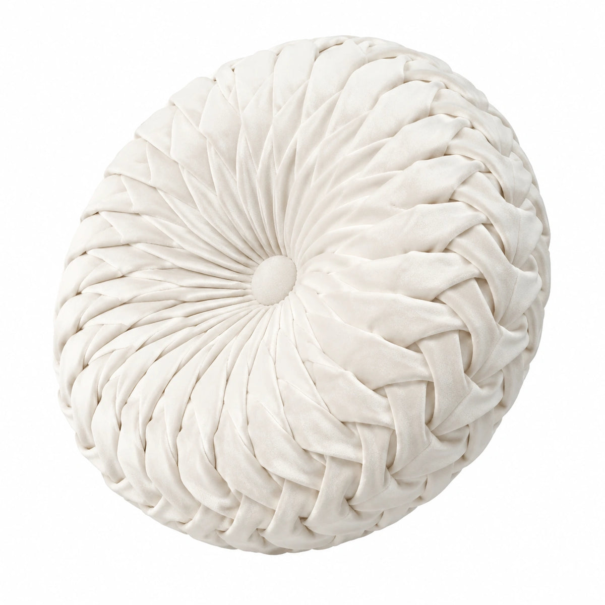 Cojín redondo 45 cm de terciopelo blanco decorativo con pliegues