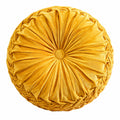 Cojín decorativo redondo de 40 cm en terciopelo amarillo con pliegues para sofá estilo clásico